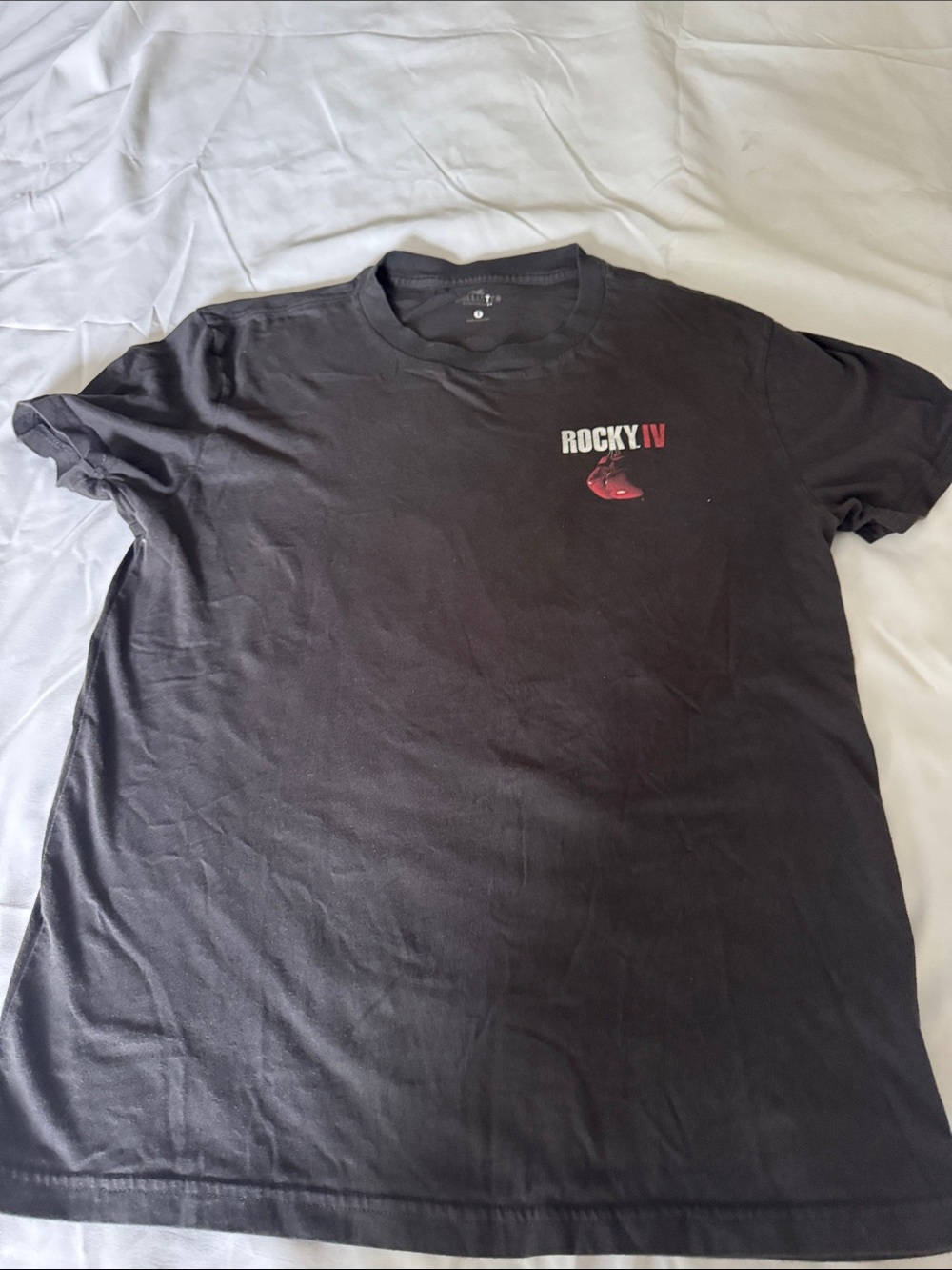 Hollister Black Short Sleeve Rocky IV Graphic Tee with Red Glove Accent